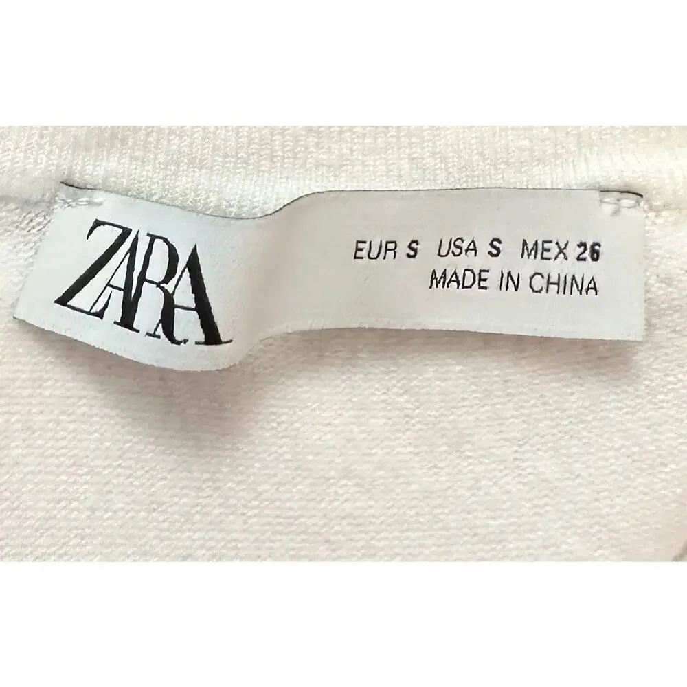 Zara Contrast Trim Sweater Tank Top White Black Knit Size S
